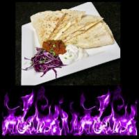 Chicken Quesadilla and Season Tortilla Chips · Flour tortilla with chicken, melted Monterery Jack and signature sauce served with sour cream.