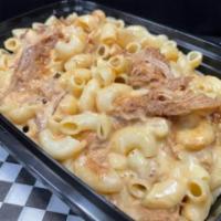 Mac n Cheese with Pulled Pork · Our homemade mac n cheese with our our low n slow BBQ pulled pork.