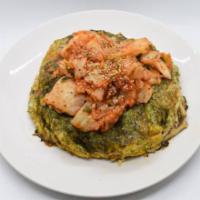 Kimchi Okonomiyaki · Choice of protein chicken soboro, pork, and shrimp.