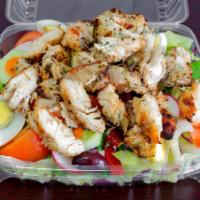 Stacy's Special Salad · Our garden salad topped with grilled chicken.