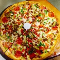 Sicily's Supreme Pizza · Pepperoni, ground beef, Italian sausage, mushrooms, green peppers, red onions and mozzarella...
