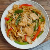 49. Chicken Ho Fun · Stir fried rice noodle dish.