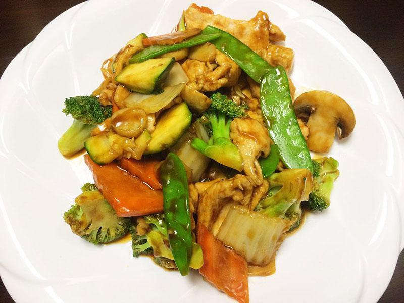 D12. Chicken with Mixed Vegetable Combination Plate Special · 