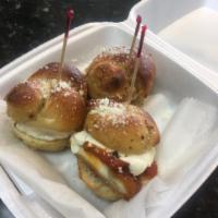 3 Garlic Knot Sliders · Your choice of- Chicken Parm, Meatball Parm or Ham n Cheese