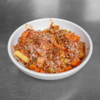Mushroom Stew with Garlic Bread · Ground Pork, bell peppers, carrots, celery, onions, red wine, oregano, salt, pepper, & mushr...