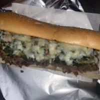 Large Steak, Greens and Cheese on Garlic Bread Sub · 