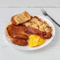 Lil' Breakfast · 1 egg any style, 1 pancake or 1 French toast with 1 pork sausage link and 1 strip of bacon w...