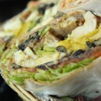 Cubano Wrap · Grilled chicken, avocado, black beans, lettuce and tomato. Comes with homemade side salad an...