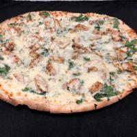 Alfredo Pizza · Toppings- Alfredo sauce/chicken/Spinach