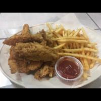 Kid's Chicken Tenders · SERVED WITH SIDE OF FRIES, Ketchup and Honey Mustard