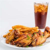 Small 6 Pc Wing Combo  · bathed and marinated in our spice blend, never frozen and always juicy. Drink and Side Inclu...