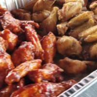 20 Piece Wings (Bone-In or Boneless) · Chicken Wings brined for 24 Hrs and sauced with our homemade blend of sauces!