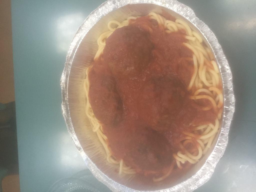 Meatball Parmigiana · Served with spaghetti