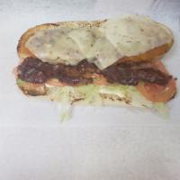 Chicken cutlets with bacon hero · Regular or spicy cutlet bacon lettuce tomatoes mayonnaise cheese 