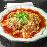 54. Beef with Chili Sauce水煮牛 · Spicy.