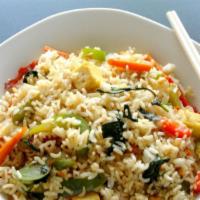 4. Spicy Basil Fried Rice · Carrot, fresh basil, peas, onion, green red pepper and egg. Spicy.