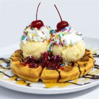 1. Waffles and Ice Cream  · Waffle, strawberry,  Whipped Cream &  ice cream. 