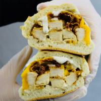 13. Chicken Bacon Ranch Roll · Breaded chicken cutlet, applewood bacon, ranch dressing and melted American cheese.