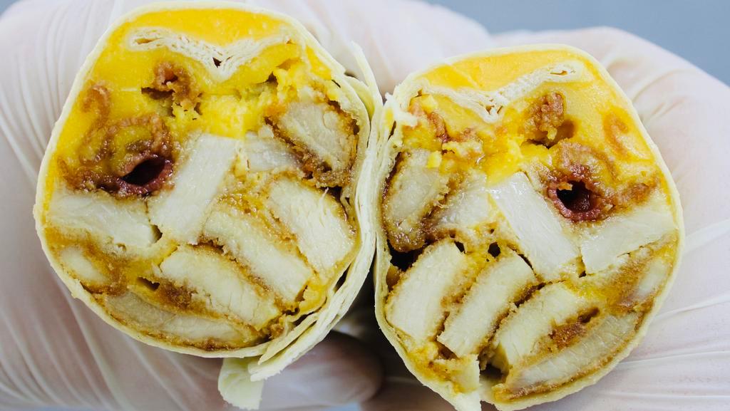 13. Chicken Bacon Ranch Wrap · Breaded chicken cutlet, applewood bacon, ranch dressing and melted American cheese.