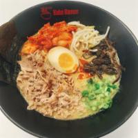 R8. Kimchi Ramen · Sliced Beef, kimchi, green onion, bean sprout and black mushroom in Spicy Broth.