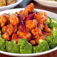 S9. General Tso's Chicken · Served with white rice. Spicy.