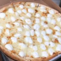 White Pizza · Mozzarella, ricotta cheese, Parmesan cheese and fresh garlic.