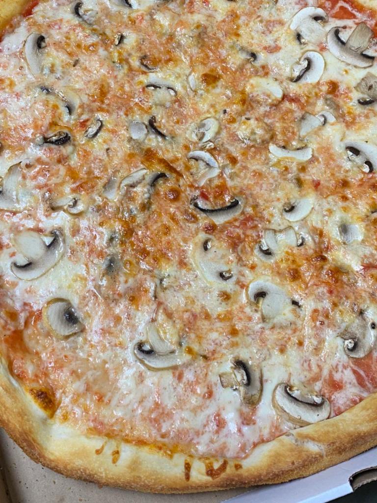 Mushroom Pizza · Tomato sauce, Mozzarella and Fresh Mushrooms.