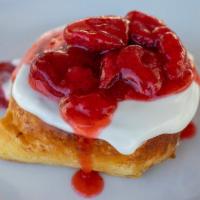 Strawberry · Enjoy a homemade classic golden brown buttery, sweet and fluffy sweet roll. Topped with gran...