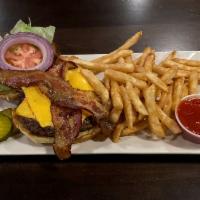RTR&G Burger · A perfect blend of short ribs, chuck, and ribeye topped with smoke house bacon, lettuce, tom...