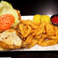 Cajun Chicken Sandwich · Cajun-spiced chicken breast served with crispy lettuce, tomato, and ranch mayo served on a t...