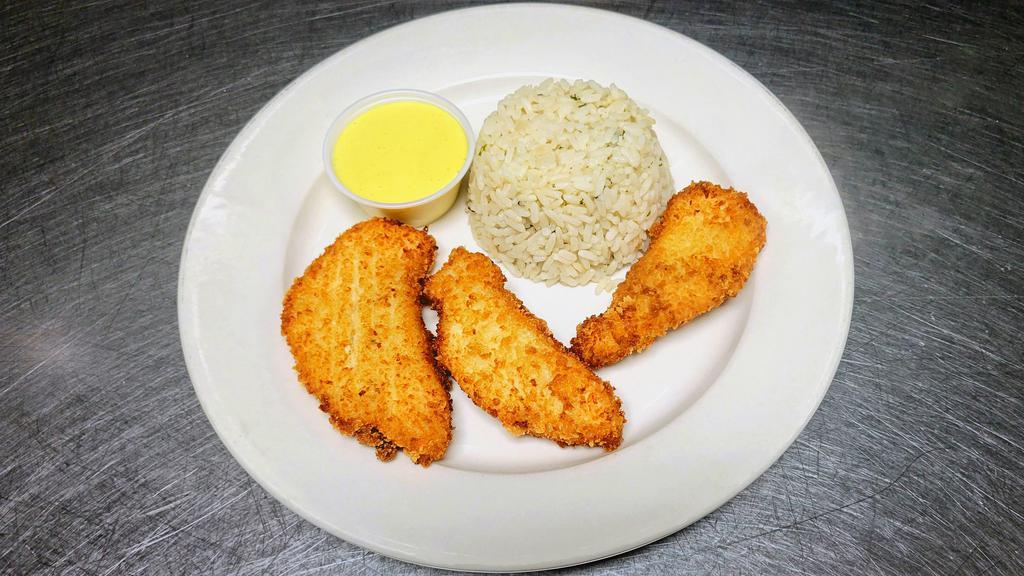 House-Made Chicken Fingers · Served with fries or rice, soft drink and ice cream cup.