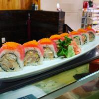 Lupillo roll  · Spicy yellowtail crunch inside with tuna and massago on the top