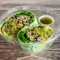 Falafel Vegan Wrap · Spinach tortilla wrapped with spinach, quinoa, falafel, black beans, hummus, pico de gallo, ...