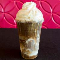 Coffee Sensation · A coffee ice cream float with sea salt caramel, white chocolate and Heath bar pieces with ch...