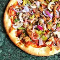 Mexicana Pizza · Spicy chorizo, sausage, bell peppers, red onions, mushrooms, and jalapeños.