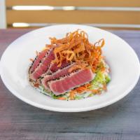 Seared Tuna Salad Lunch  · Sesame seared tuna, shredded cabbage, carrots, peppers, oranges, and crispy wontons tossed i...