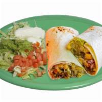 Burrito · Flour tortilla with a choice of meat, cilantro-lime rice, cheese,
black or pinto beans. Add ...