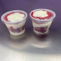 Red Velvet Cake Cup · Cup filled with red velvet cake and cream cheese icing. Available in QTY of (4) 5.5 oz cups.