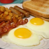 American Way · 2 eggs any style with bacon, sausage or ham.
