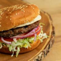 Burger · 1.4 lb patty comes with mayo, relish, red onion, lettuce and tomato.