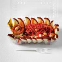 Manzana Loca / Crazy Apple · chamoy apple, cucumber, jicama, tajin, chamoy, lemon, chacachacas, salsagueti, peanuts
