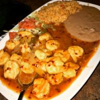Shrimp Camarones a la Diablo Entree · Shrimp sauteed in a very hot and spicy tomato sauce. Served with choice of tortillas.