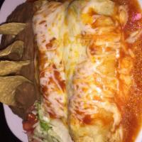 Enchiladas Dinner · 3 corn tortillas dipped in special red sauce, then filled with choice of cheese, chicken, be...