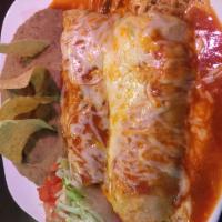 Enchiladas Lunch · 2 corn tortillas dipped in special red sauce, rolled up and filled with choice of chicken, b...