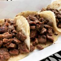 3 Carne Asada Tacos · Grilled steak on Sonora, Mexico flour tortillas