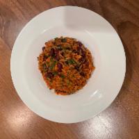 Puerto Rican Rice · Red Kidney Bean Stew with Peppers, Sofrito and White Rice