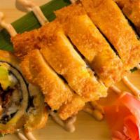 Caribbean Roll · Plantain roll with salmon, eel, cream cheese and avocado deep fried in tempura batter.