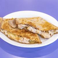 Chicken Quesadilla · Served with salsa and sour cream. A side of rice and 16 oz. fountain drink. 