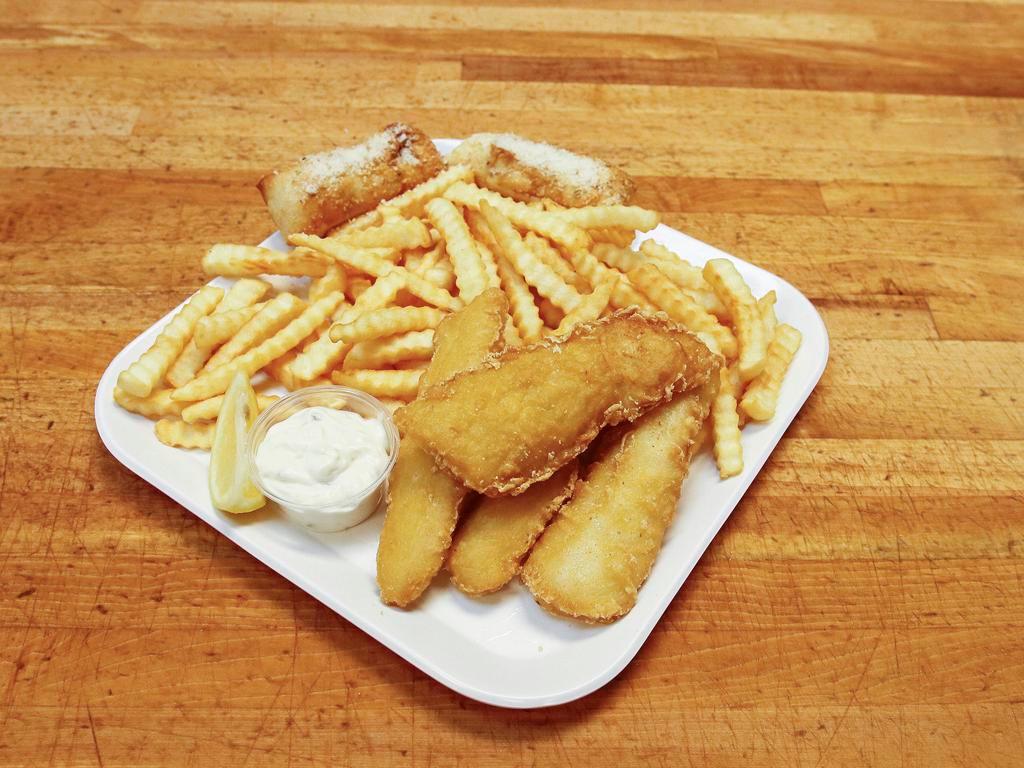 Fish and Chips Dinner · Includes: 4 pieces of Atlantic cod & 3 tartar sauces