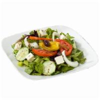 Small Greek Salad · Lettuce, Tomato, Onion, Cucumber, Red Cabbage, Pepperoncini, Feta Cheese, Kalamata Olive